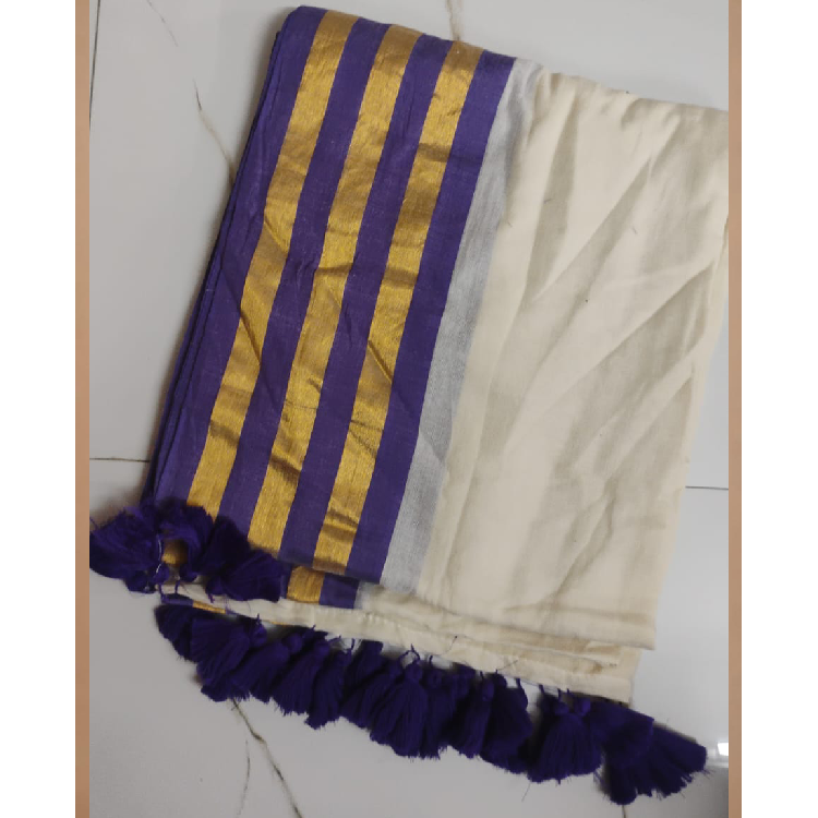 Mul Cotton Saree with Royal Purple Border