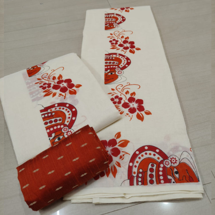 Kadhakali set mund with blouse piece - red