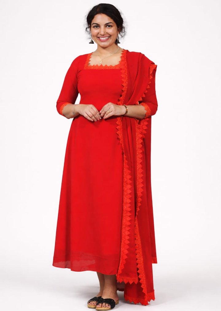 Aline lace dress with duppatta - Mizhiboutique