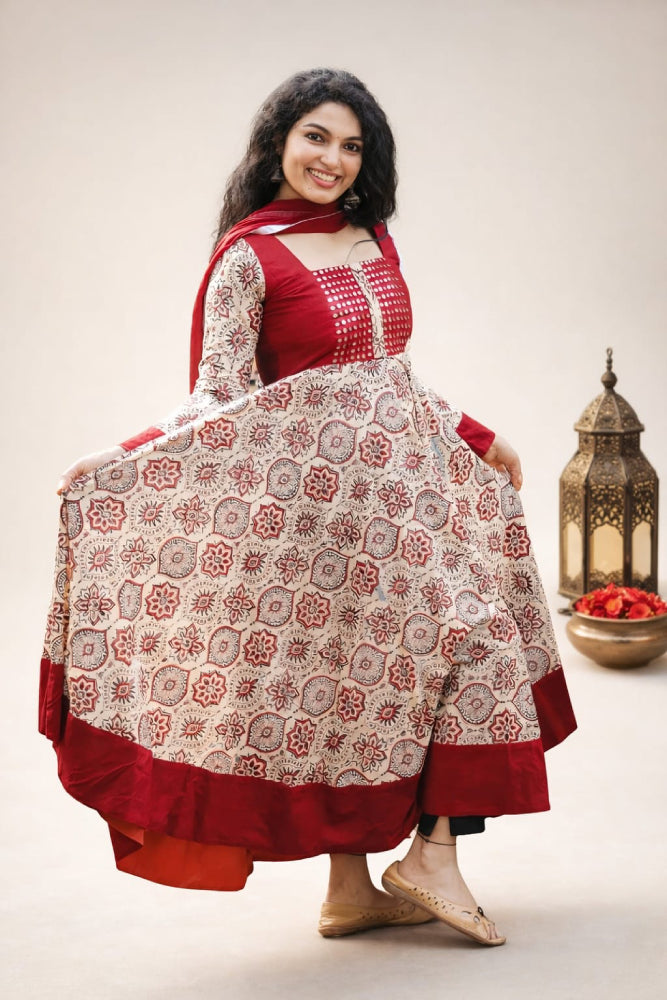 Umbrella-Flared Ajrakh Kurti - Mizhiboutique