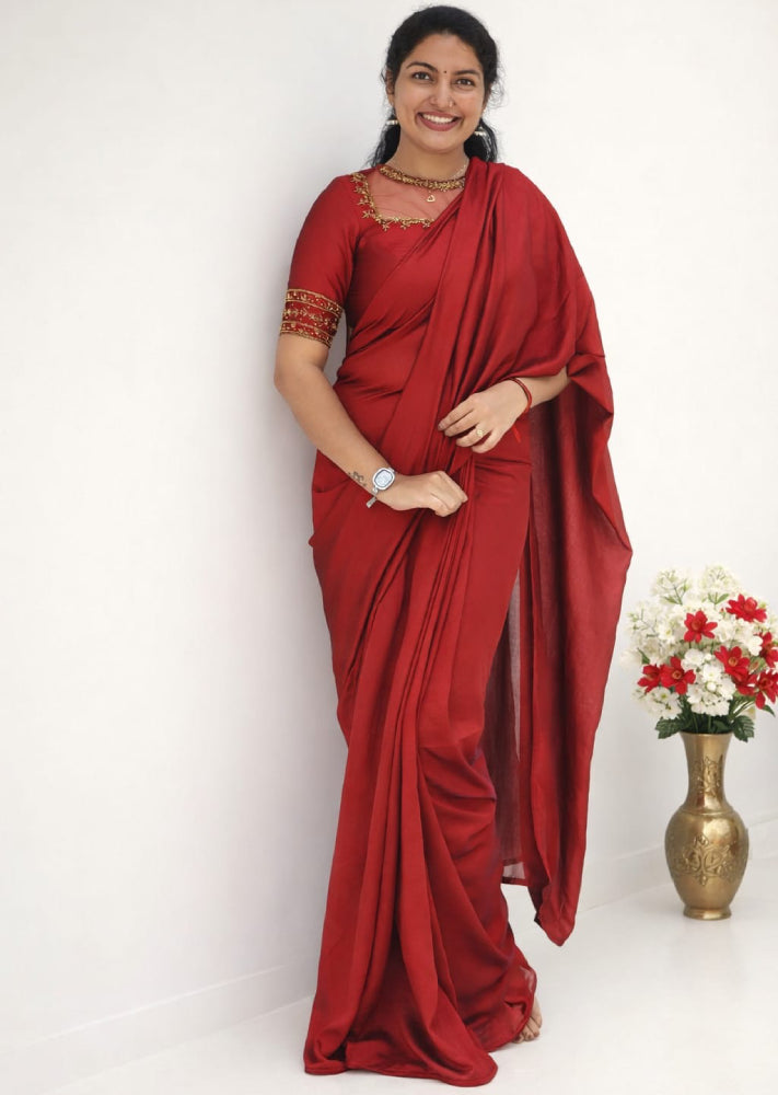 Ready-to-Wear Silk Saree with Handworked Blouse Piece - Mizhiboutique
