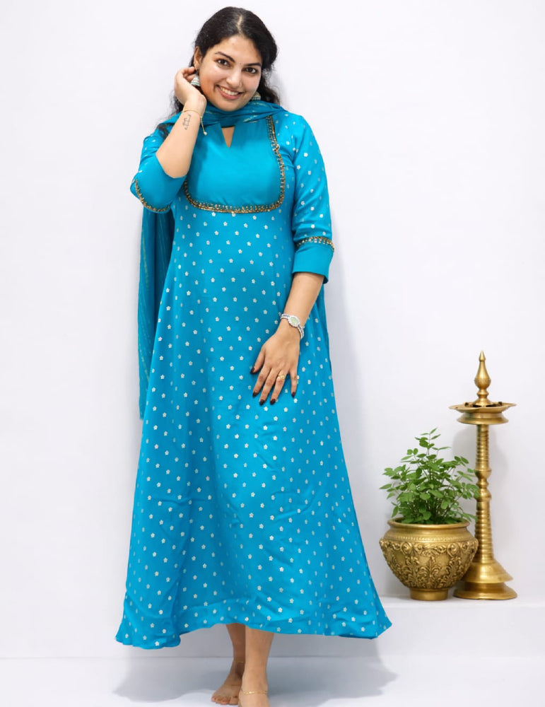 Russian Silk Dyed Hand worked Top with Dupatta - Mizhiboutique