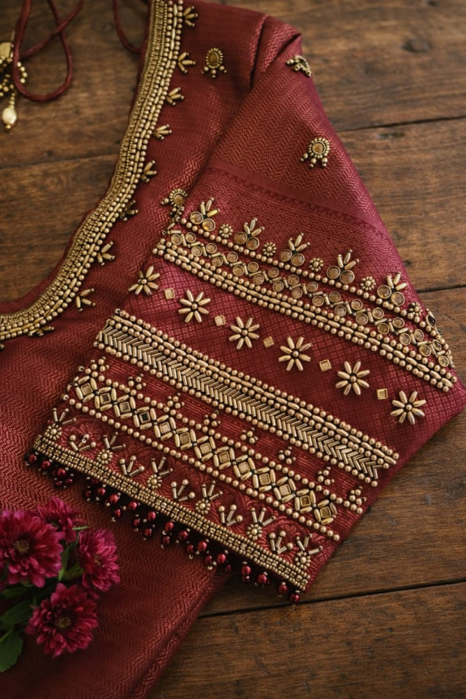 Rustic cocoa hand worked bridal blouse - Mizhiboutique