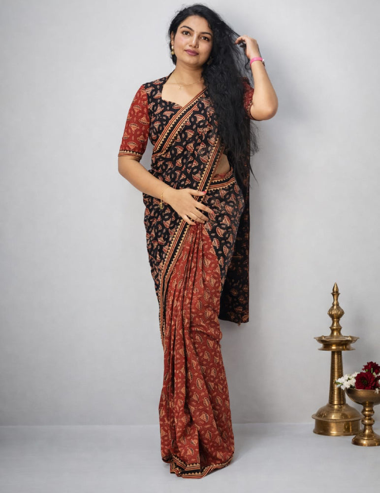 Ajrakh cotton saree