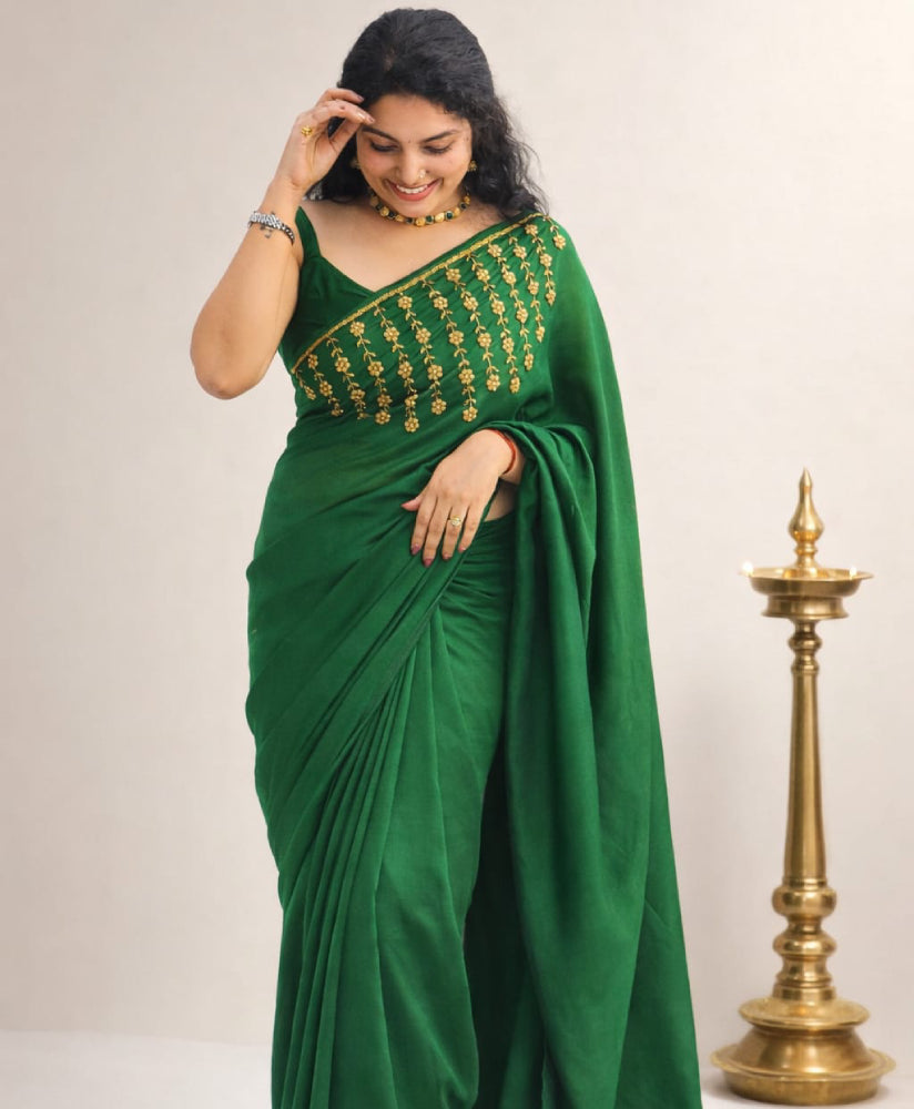 Hand worked Saree with Blouse Piece - Mizhiboutique