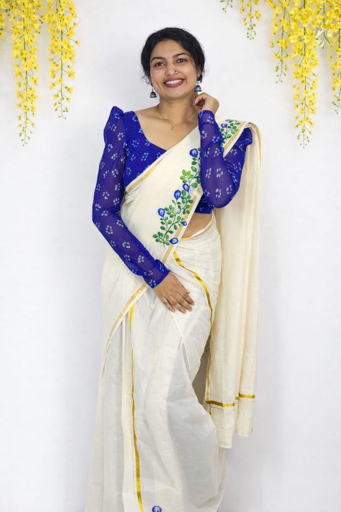 Ready to wear set mund with Ajrakh blouse piece