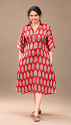 MIZHI Ajrakh shirt collar kurti with intricate traditional print, featuring a comfortable fit and vibrant design.