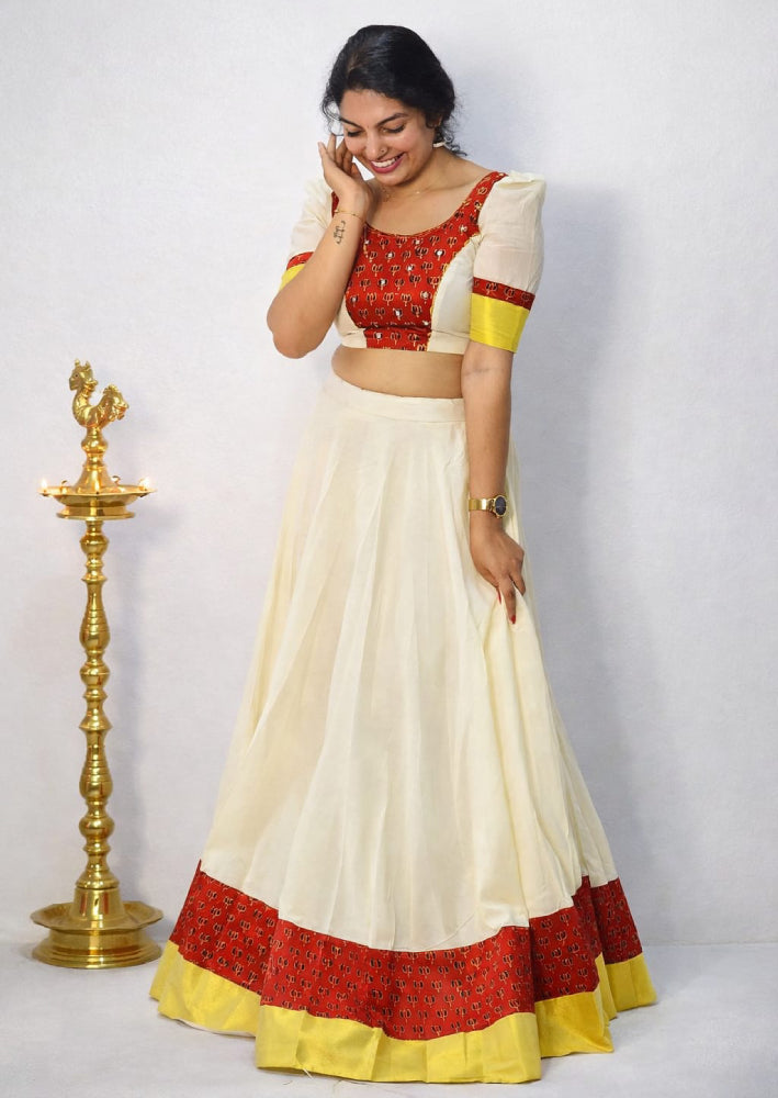 Cotton with ajrakh modal silk skirt and top - Mizhiboutique