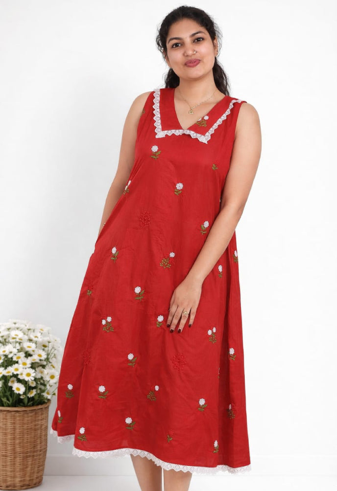 MIZHI mul chanderi frock with intricate embroidered color pattern, featuring a traditional and elegant design.