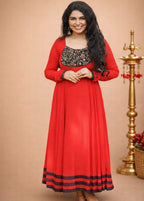 Umbrella-Flared Georgette Kurti with Handwork - Mizhiboutique