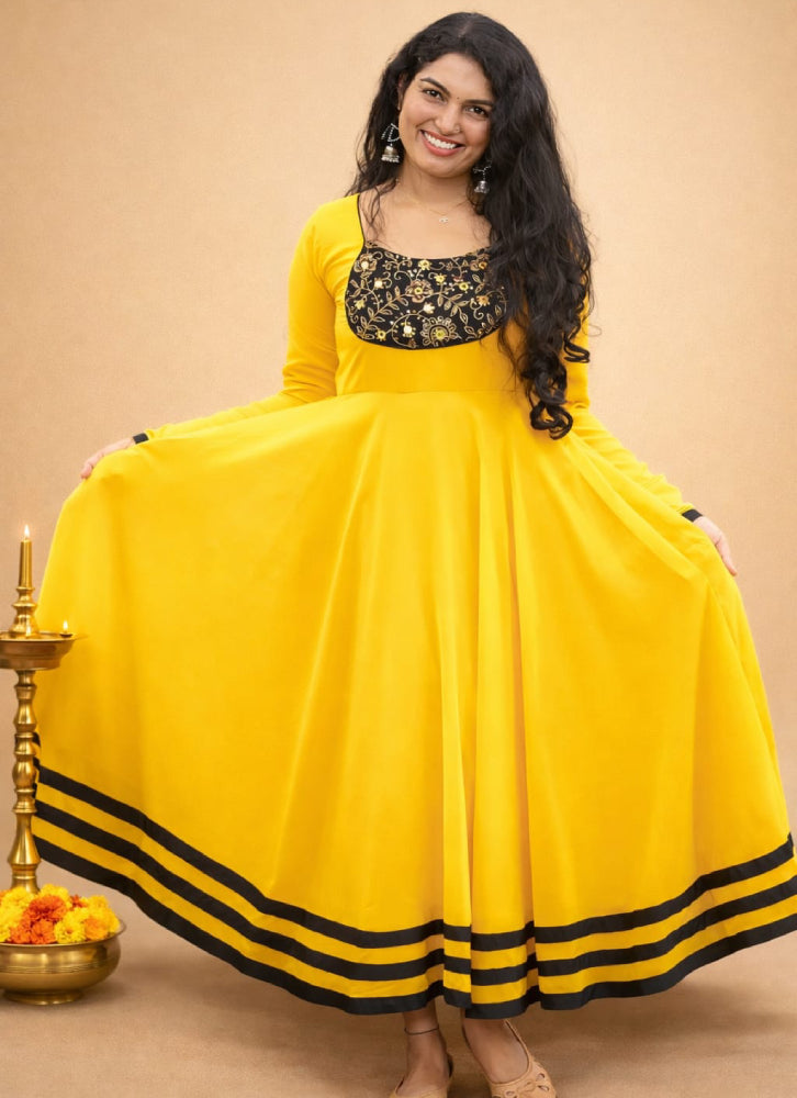 Umbrella-Flared Georgette Kurti with Handwork - Mizhiboutique