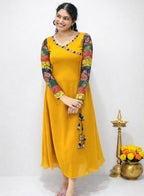 Multi sleeves in ajrakh with georget Aline top - Mizhiboutique