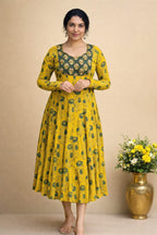 Panelled Ajrakh anarkali - Mizhiboutique